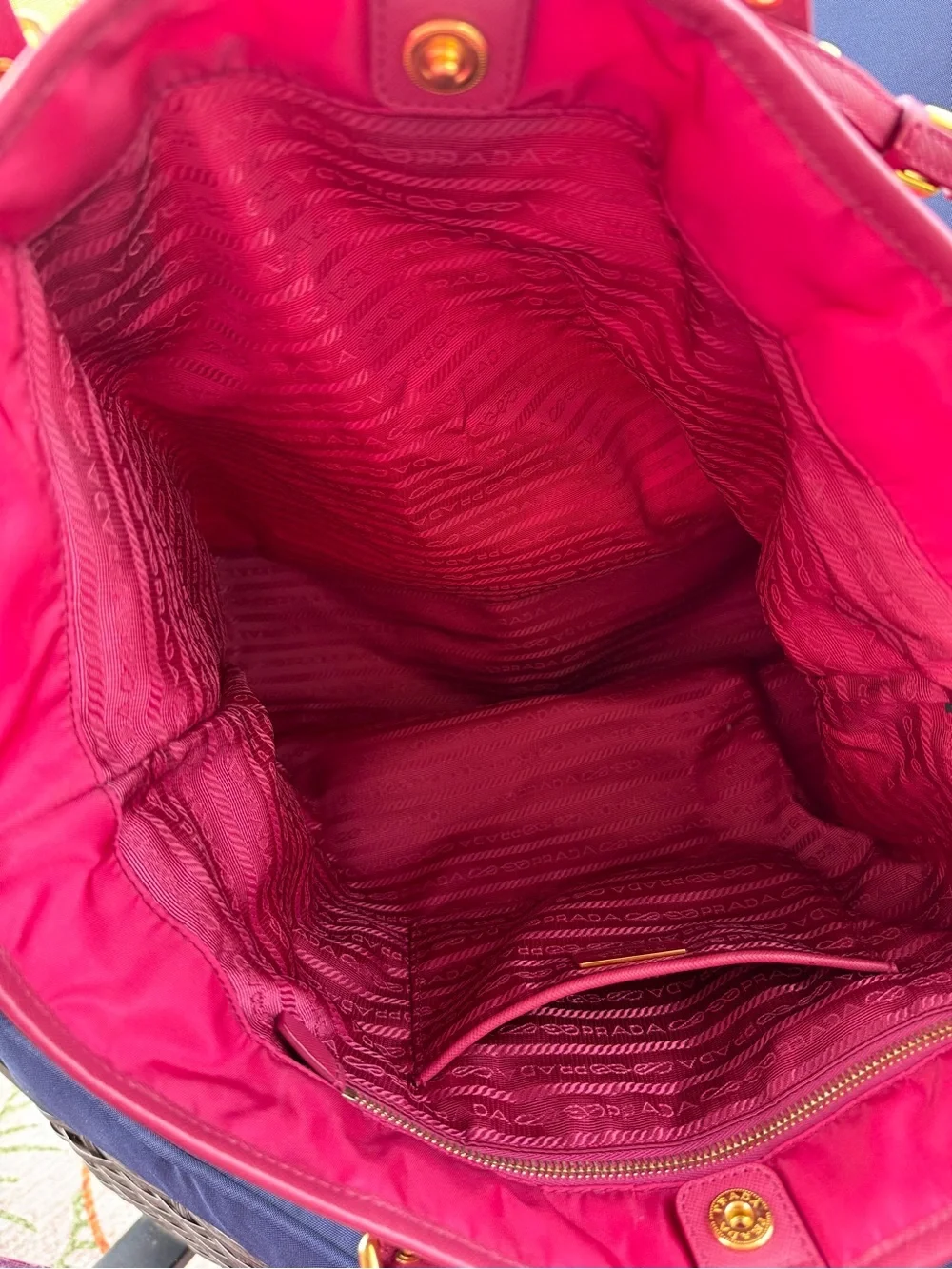 Prada Hot Pink Nylon Tote with Gold Accents
